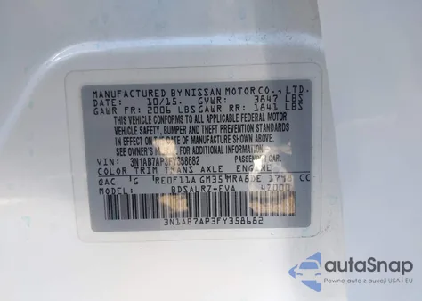 2015 Nissan Sentra Sr z USA, uszkodzony, nr VIN 3N1AB7AP3FY358682